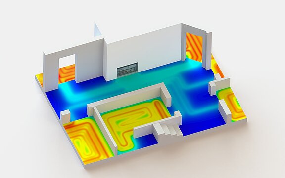 Thermische simulatie van een typische aansluitingssituatie van een vloerverwarmingsverdeler 