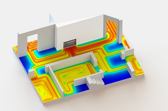 Thermische simulatie van een typische aansluitingssituatie van een vloerverwarmingsverdeler 